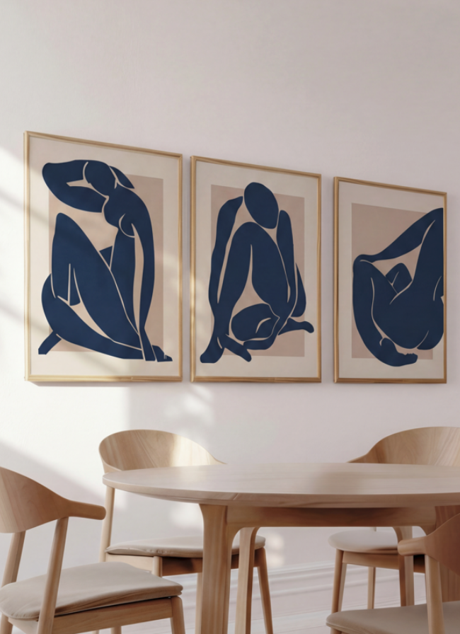 Set of 3 Henri Matisse Papier Decoupes Blue Wall Art