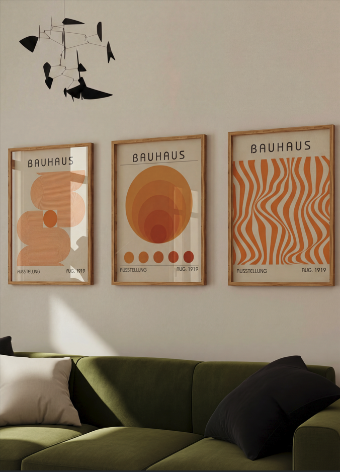 Bauhaus Orange Trio Abstract Wall Art Set