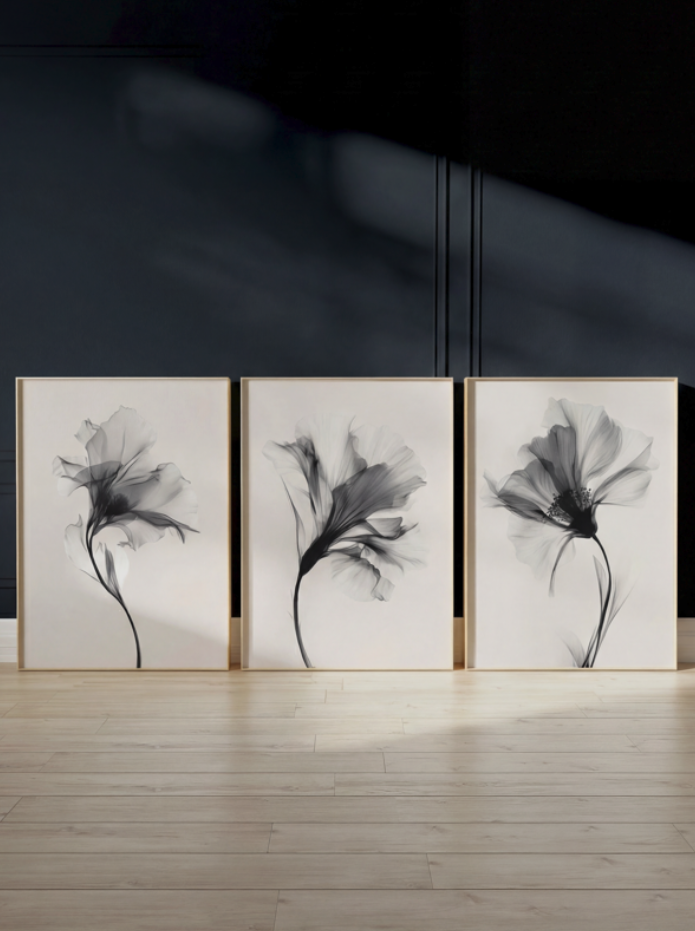 Swan Flowers Trio Painting Wall Art Prints