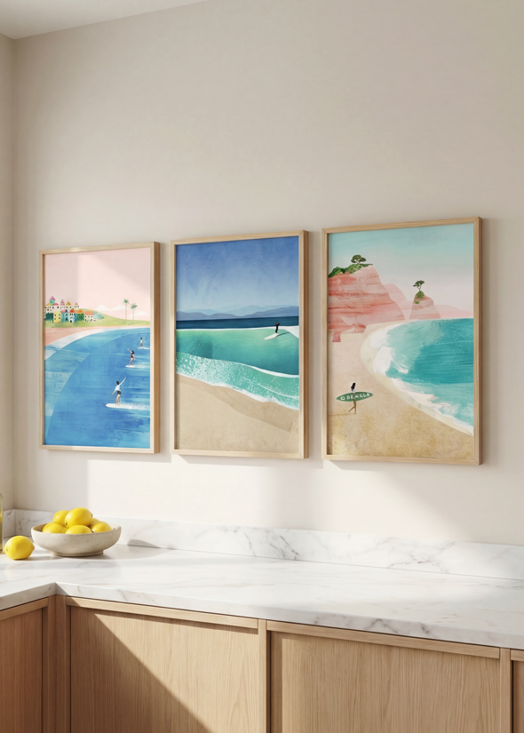 Surfing Holiday Trio Abstract Paintings by Henry Rivers