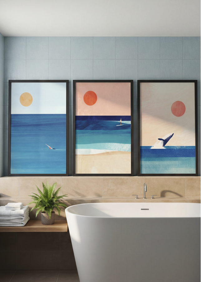 Abstract Sunset Swim Surf Trio by Henry Rivers