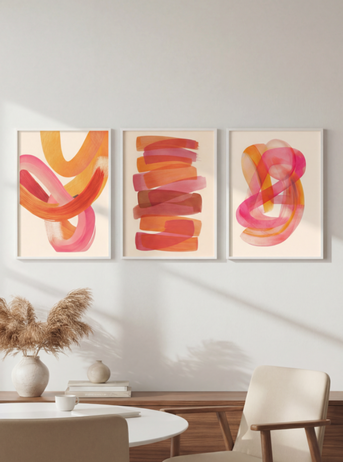 Orange Sunset Abstract Wave Trio