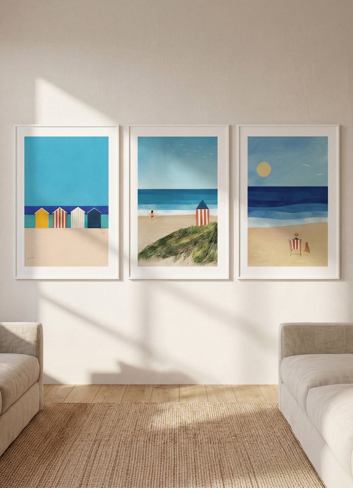 Trio Abstract Brighton Beach Coastal Art by Henry Rivers