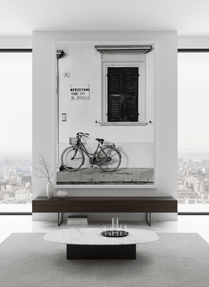 Monumental artwork centred on a feature wall in a luxe interior