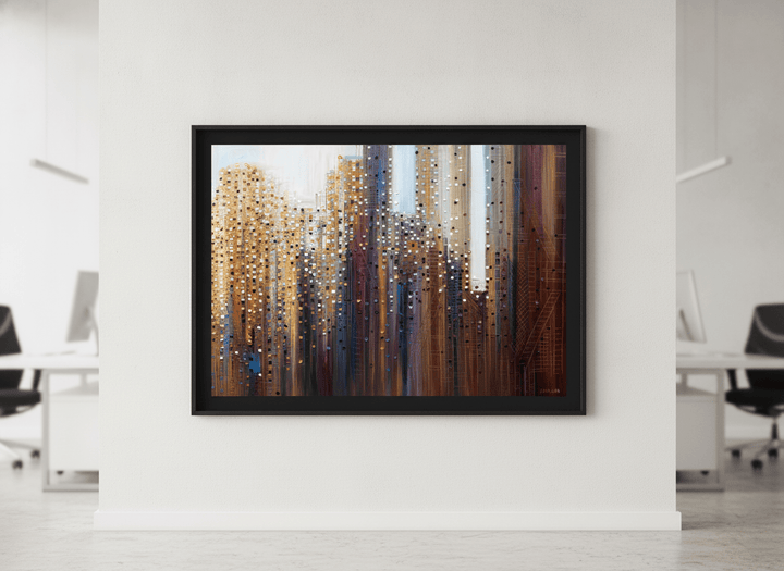 Contemporary wall art featured in a bright modern office workspace