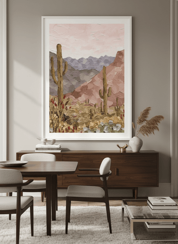 Monumental artwork centred on a feature wall in a luxe interior