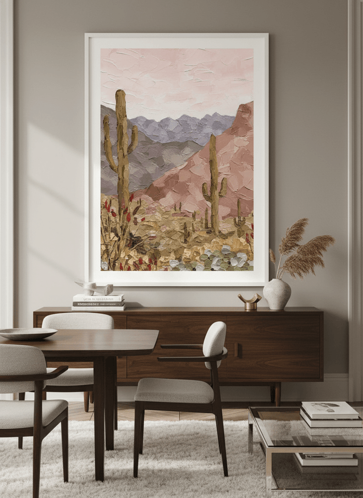 Monumental artwork centred on a feature wall in a luxe interior