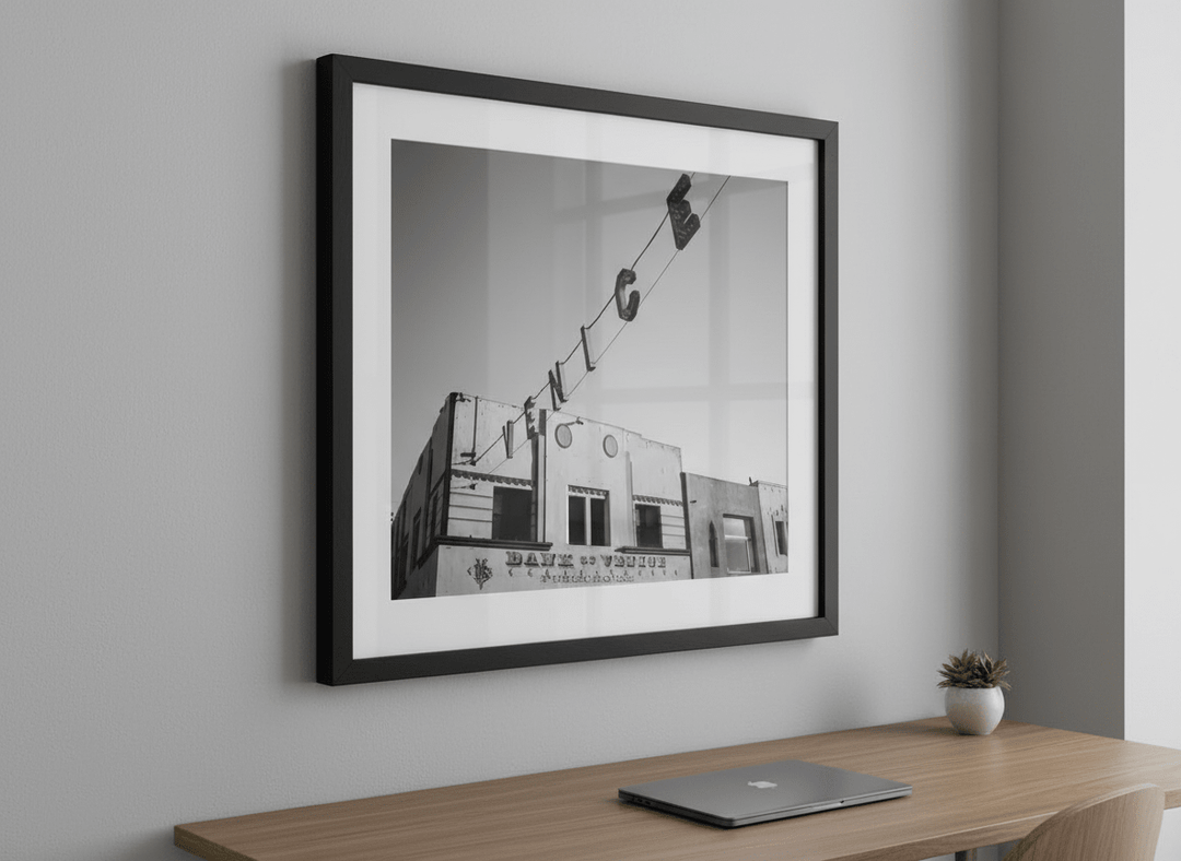 Contemporary wall art featured in a bright modern office workspace