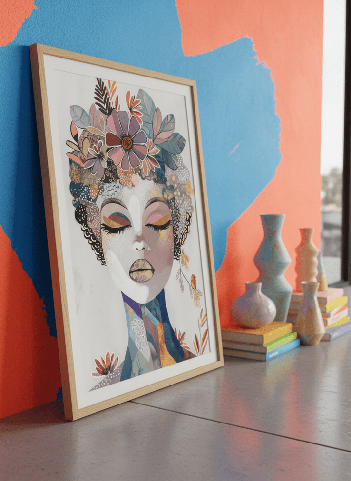Bold wall art styled in a colourful, eclectic modern home