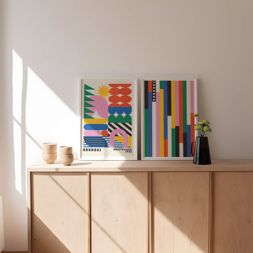Vertical Retro Bauhaus Prism Coloured Duo wall - art - picture - poster