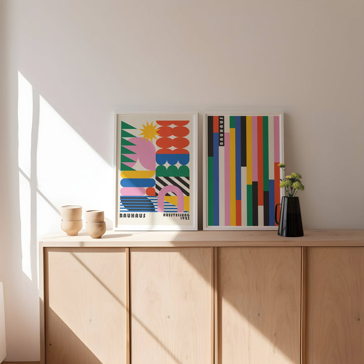 Vertical Retro Bauhaus Prism Coloured Duo wall - art - picture - poster