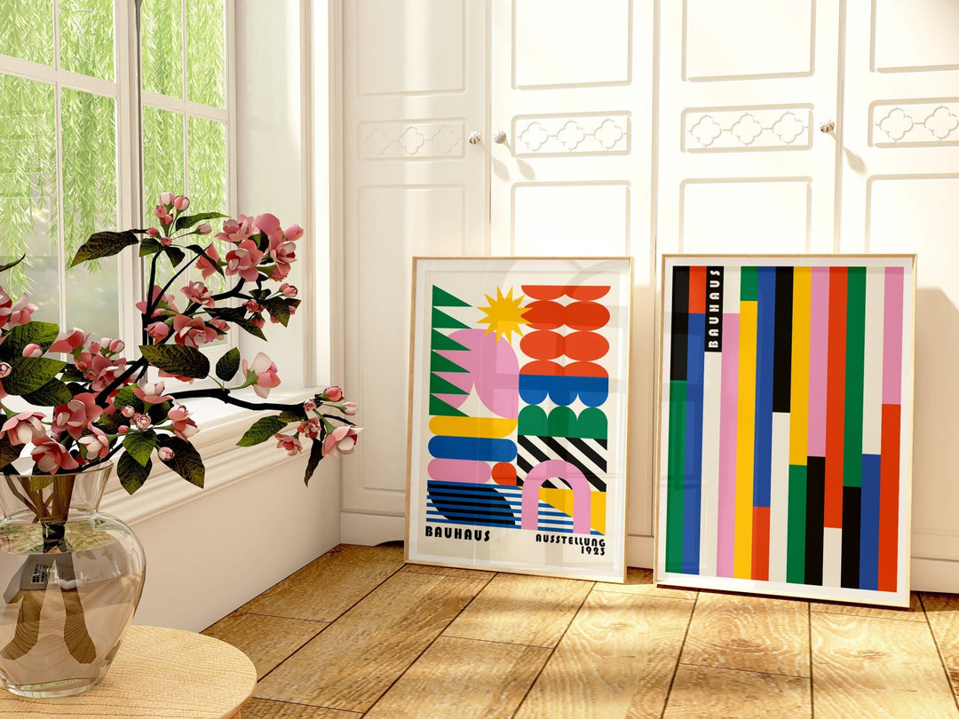Vertical Retro Bauhaus Prism Coloured Duo wall - art - picture - poster