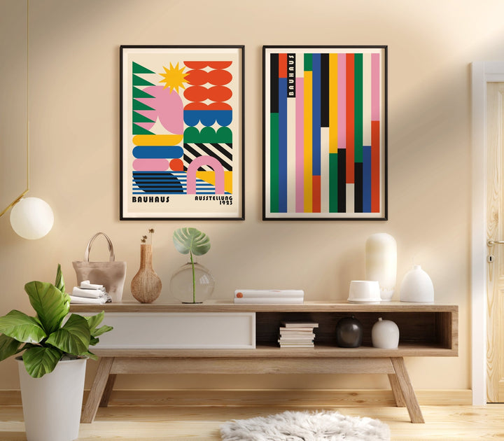 Vertical Retro Bauhaus Prism Coloured Duo wall - art - picture - poster