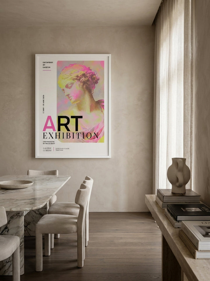 Modern wall art print styled on the wall in a luxe dining room