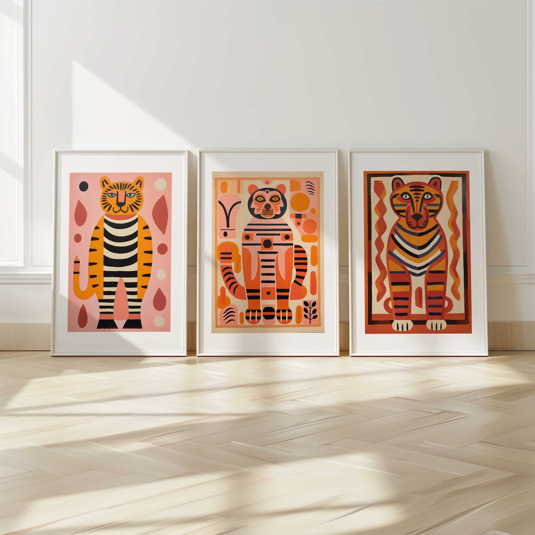 Vibrant Colourful Tiger Wall Art Trio Set - Style My Wall