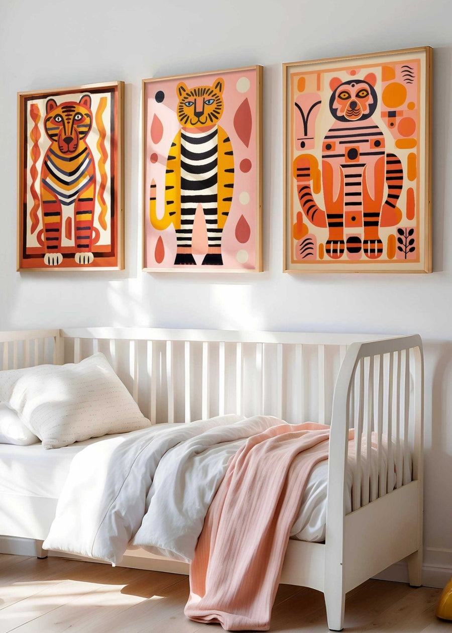 Vibrant Colourful Tiger Wall Art Trio Set | Art & Canvas Print