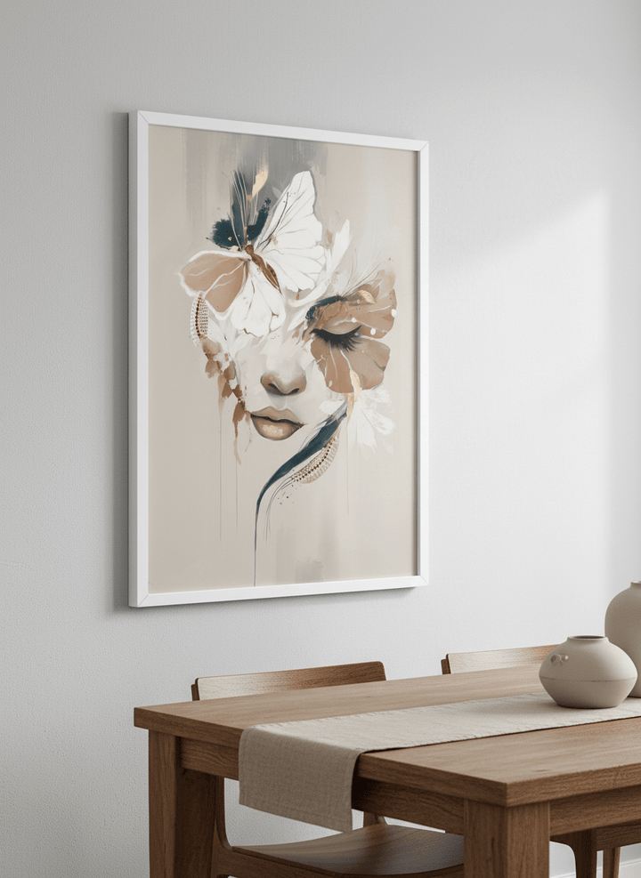Wall art styled above a dining table in a contemporary home