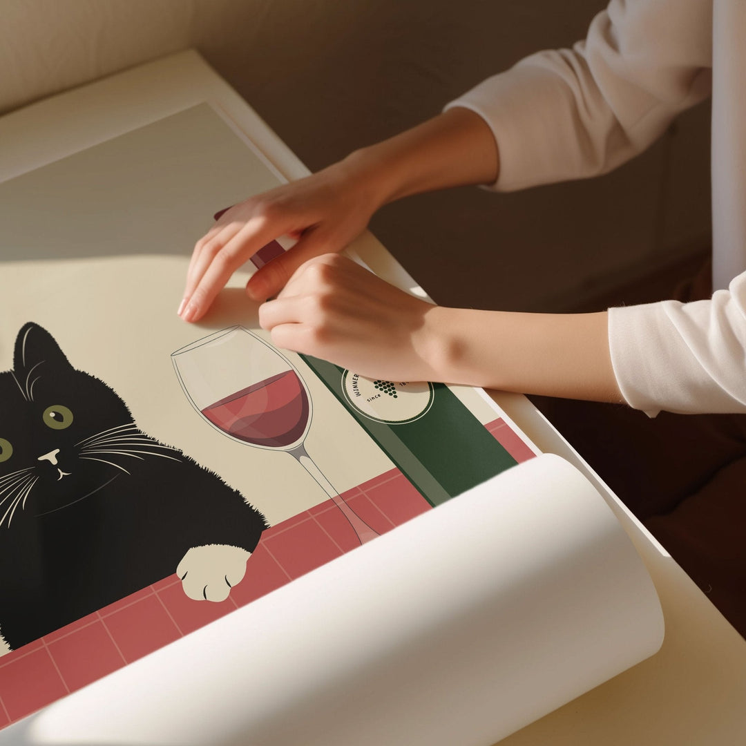 Vino Black Cat Kitchen Wall Art - Style My Wall