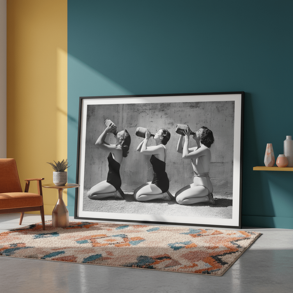 Vino Jug Drinking Girls Vintage Wall Art Print wall - art - picture - poster