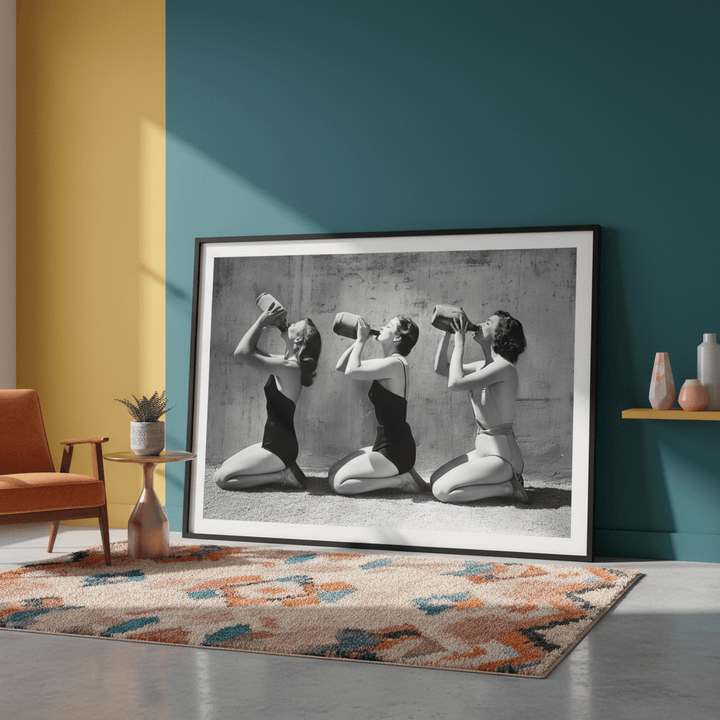 Vino Jug Drinking Girls Vintage Wall Art Print wall - art - picture - poster