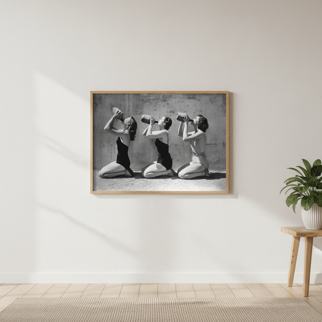 Vino Jug Drinking Girls Vintage Wall Art Print wall - art - picture - poster