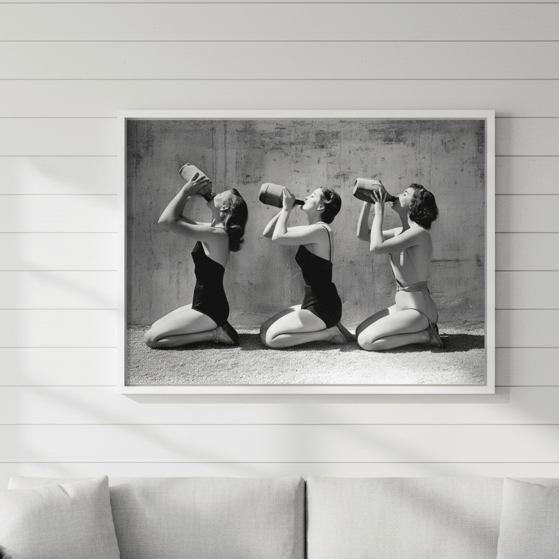 Vino Jug Drinking Girls Vintage Wall Art Print wall - art - picture - poster