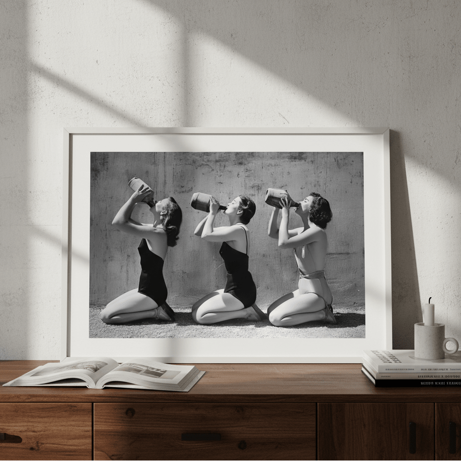 Vino Jug Drinking Girls Vintage Wall Art Print wall - art - picture - poster