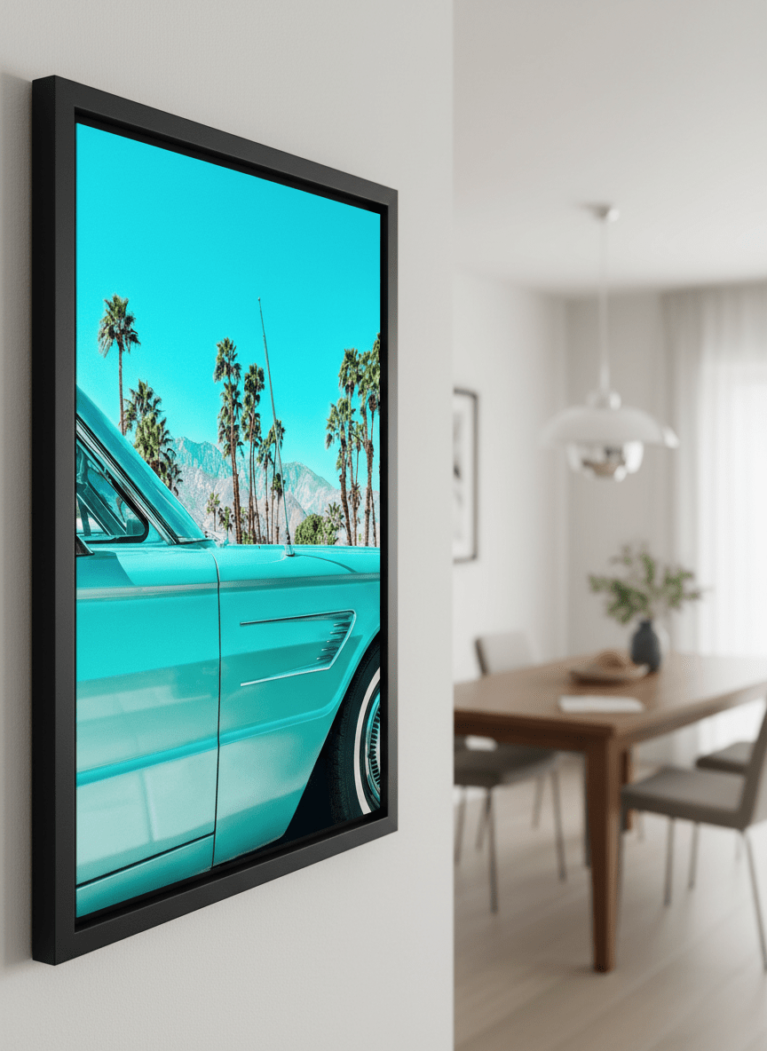 Wall art styled above a dining table in a contemporary home