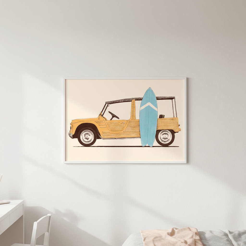 Vintage Car with Surfboard by Florent Bodart wall - art - picture - poster