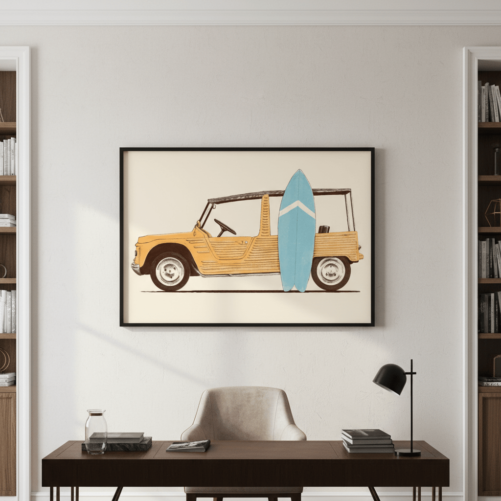 Vintage Car with Surfboard by Florent Bodart wall - art - picture - poster