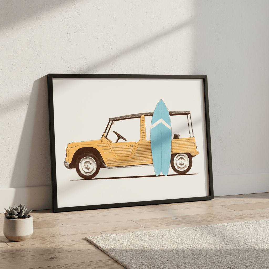 Vintage Car with Surfboard by Florent Bodart wall - art - picture - poster