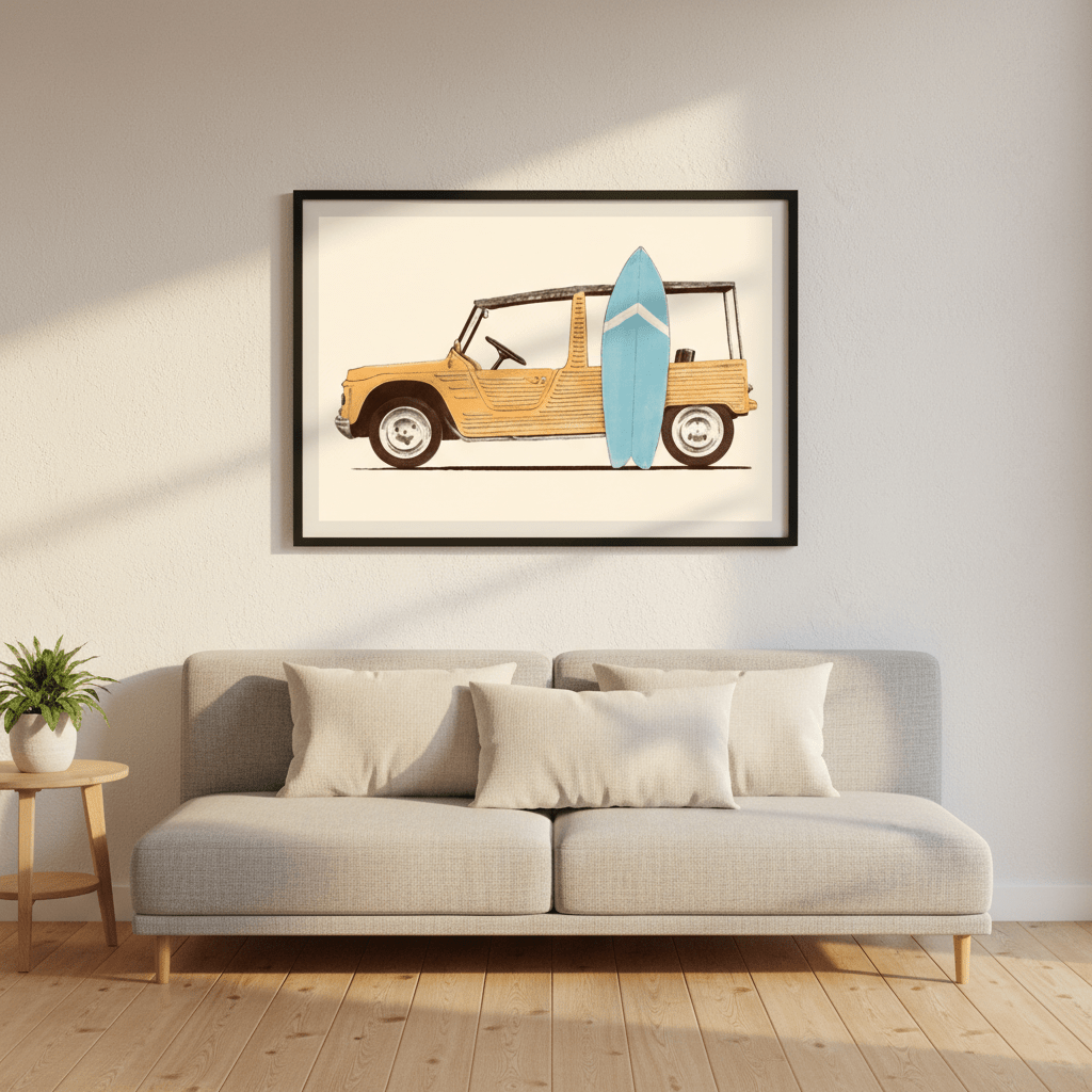 Vintage Car with Surfboard by Florent Bodart wall - art - picture - poster