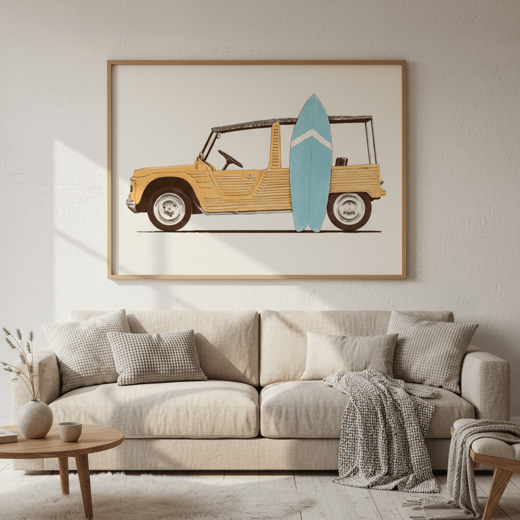Vintage Car with Surfboard by Florent Bodart wall - art - picture - poster