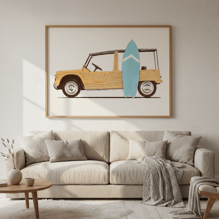 Vintage Car with Surfboard by Florent Bodart wall - art - picture - poster