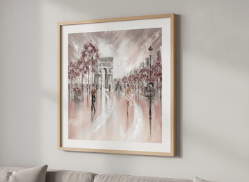 Modern wall art styled above a sofa in a neutral living room