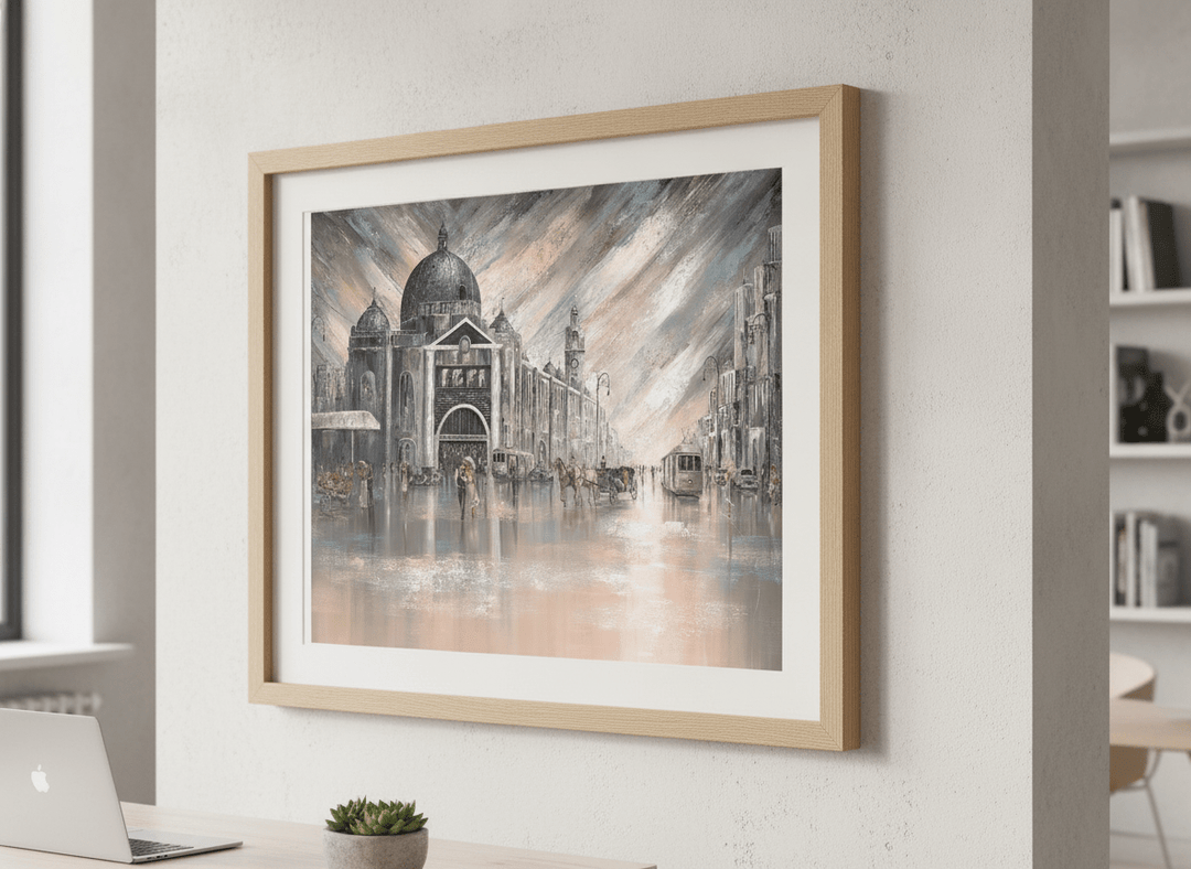 Contemporary wall art featured in a bright modern office workspace