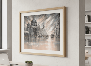Contemporary wall art featured in a bright modern office workspace