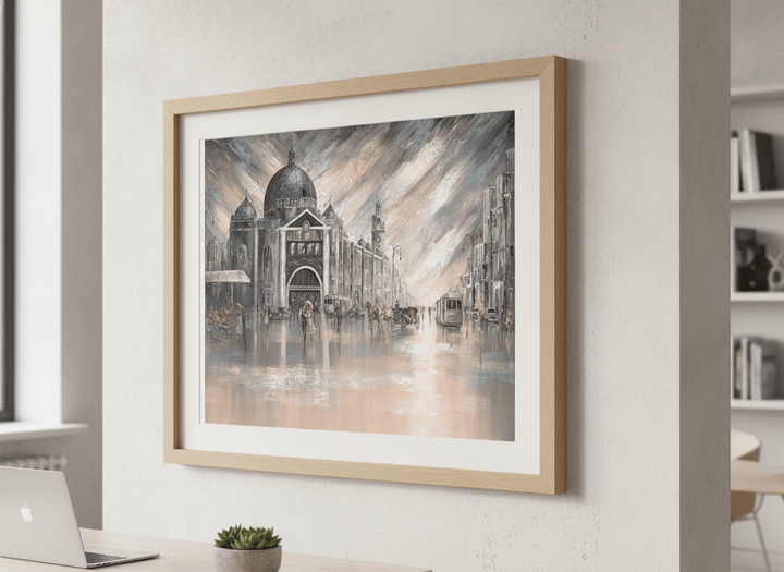 Contemporary wall art featured in a bright modern office workspace