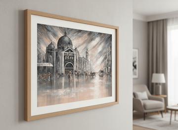 Modern wall art styled above a sofa in a neutral living room