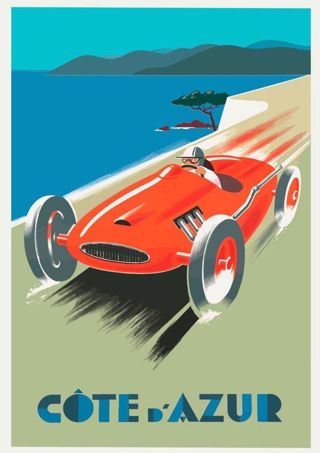 Vintage French Riveria Car Race Poster
