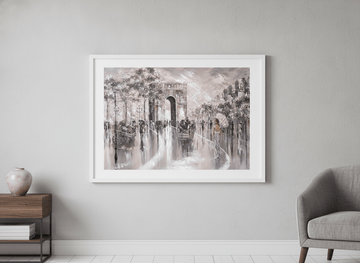 Modern wall art styled above a sofa in a neutral living room