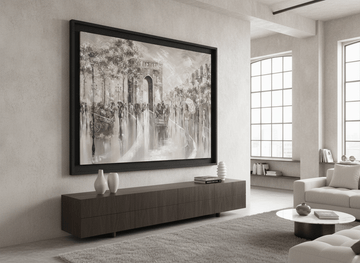 Monumental artwork centred on a feature wall in a luxe interior