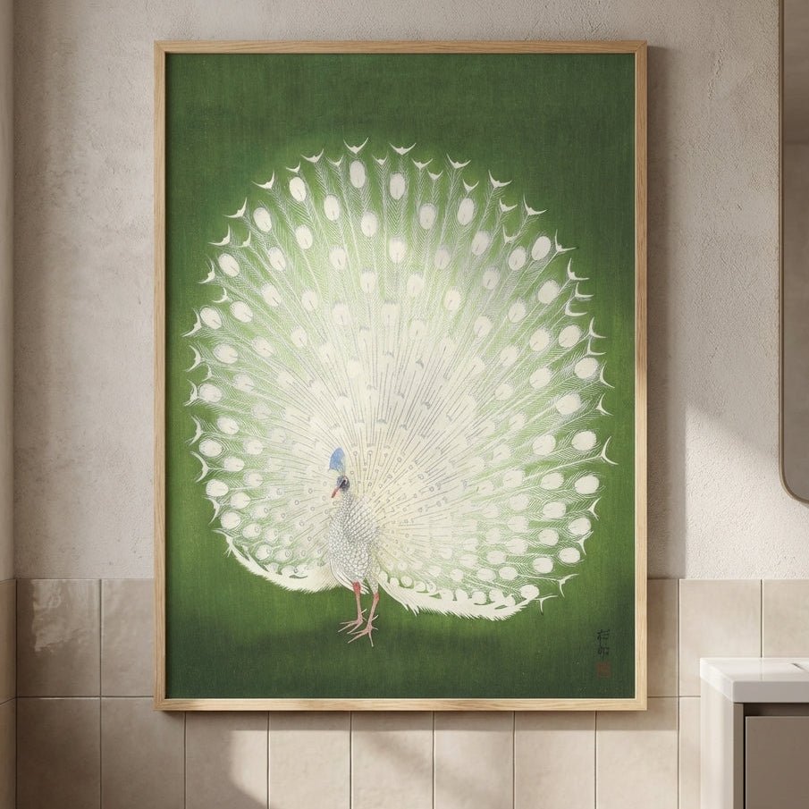 Vintage Japanese Green Peacock by Ohara Koson wall - art - picture - poster