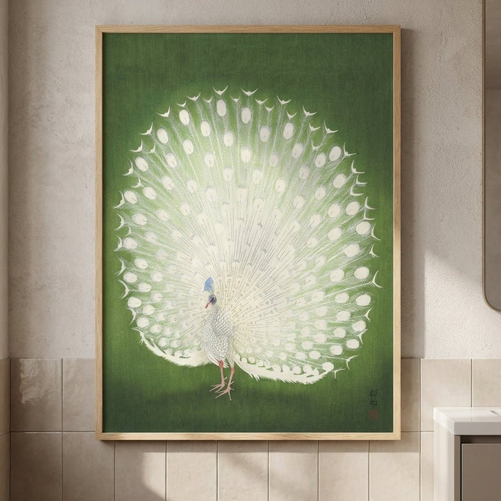 Vintage Japanese Green Peacock by Ohara Koson wall - art - picture - poster