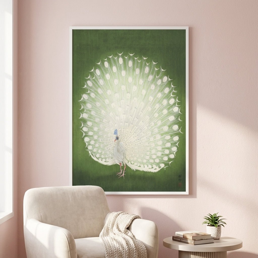 Vintage Japanese Green Peacock by Ohara Koson wall - art - picture - poster