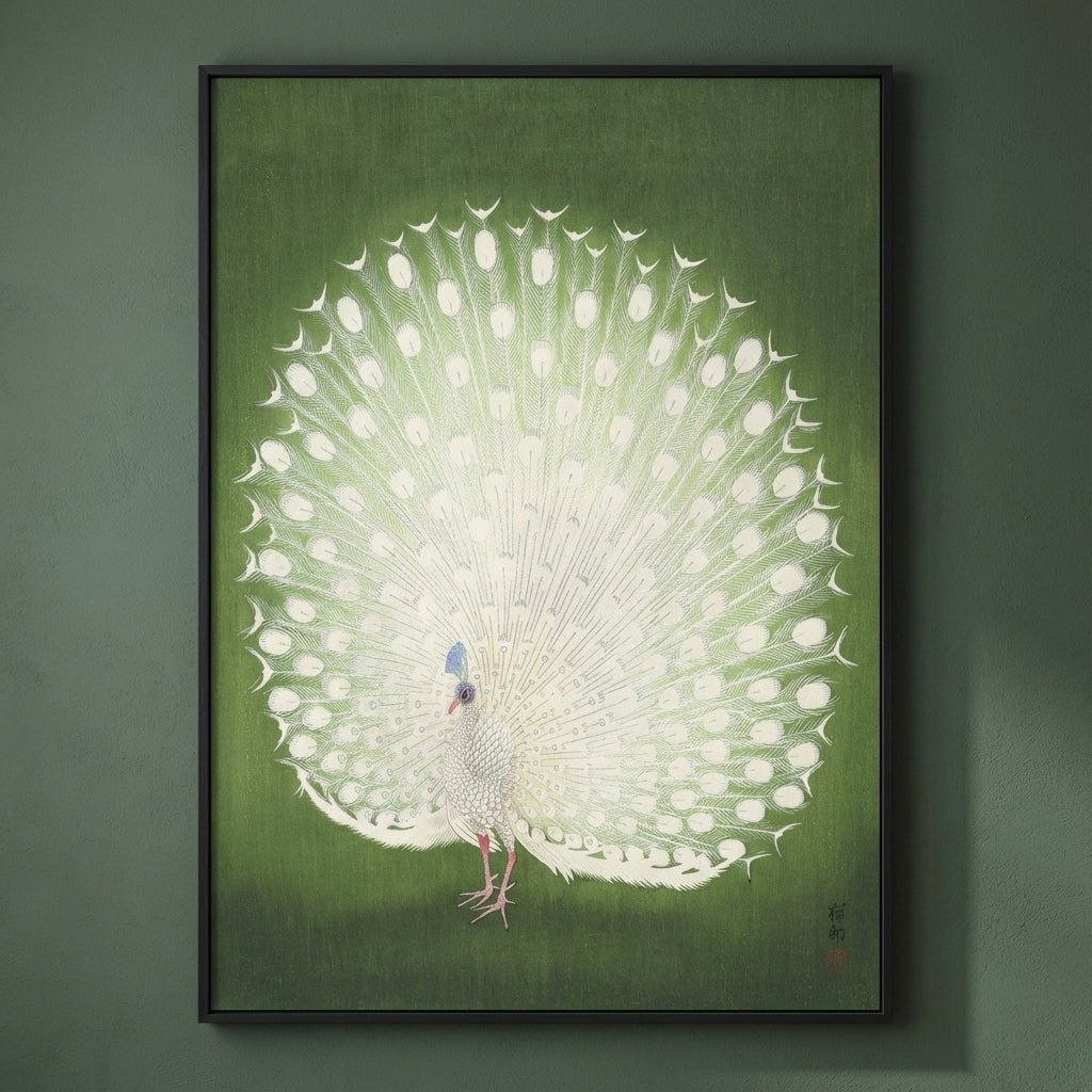 Vintage Japanese Green Peacock by Ohara Koson wall - art - picture - poster