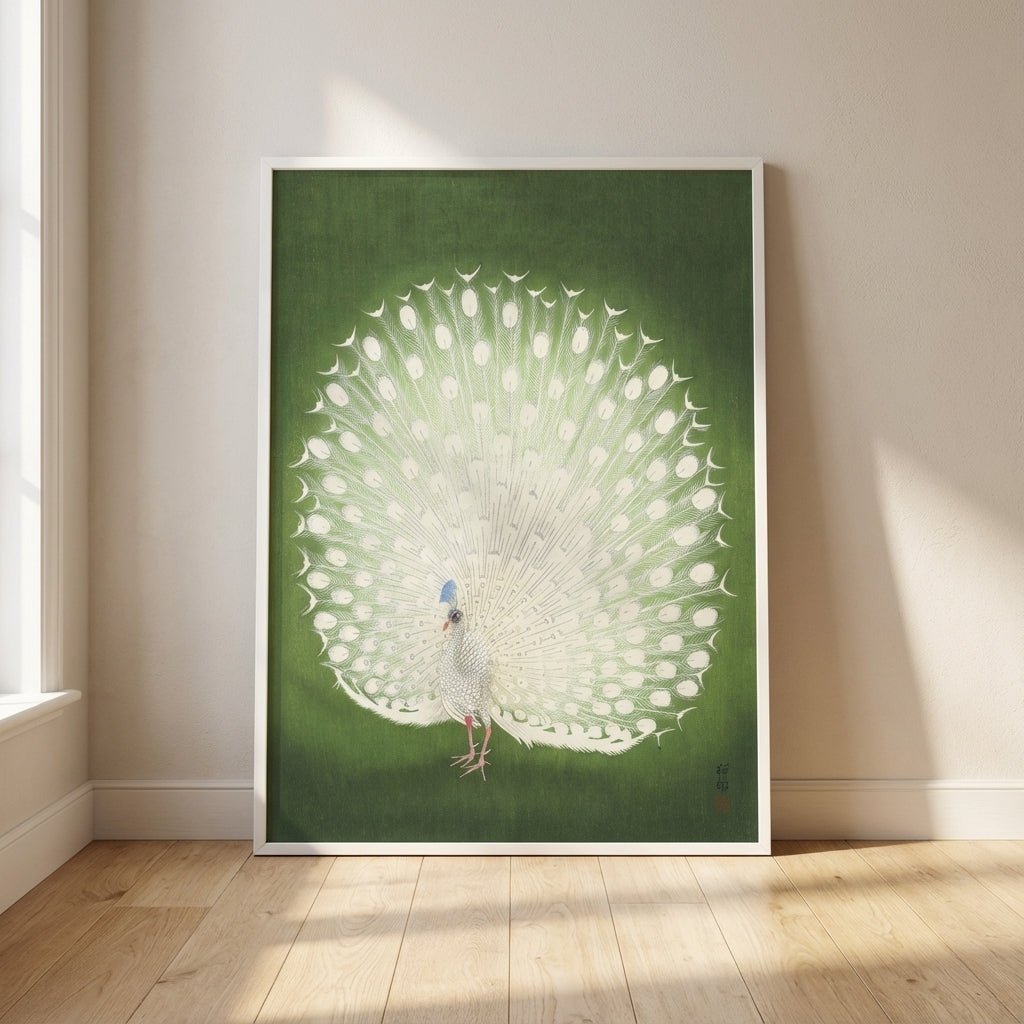 Vintage Japanese Green Peacock by Ohara Koson wall - art - picture - poster