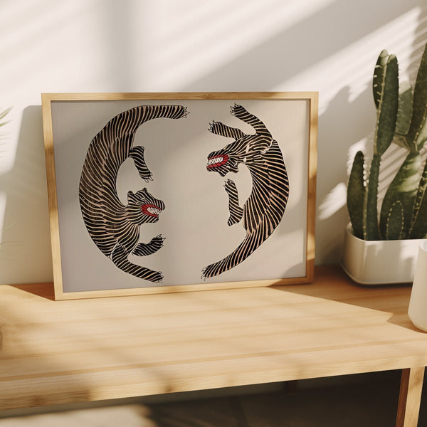Vintage Japanese Tiger Wall Art