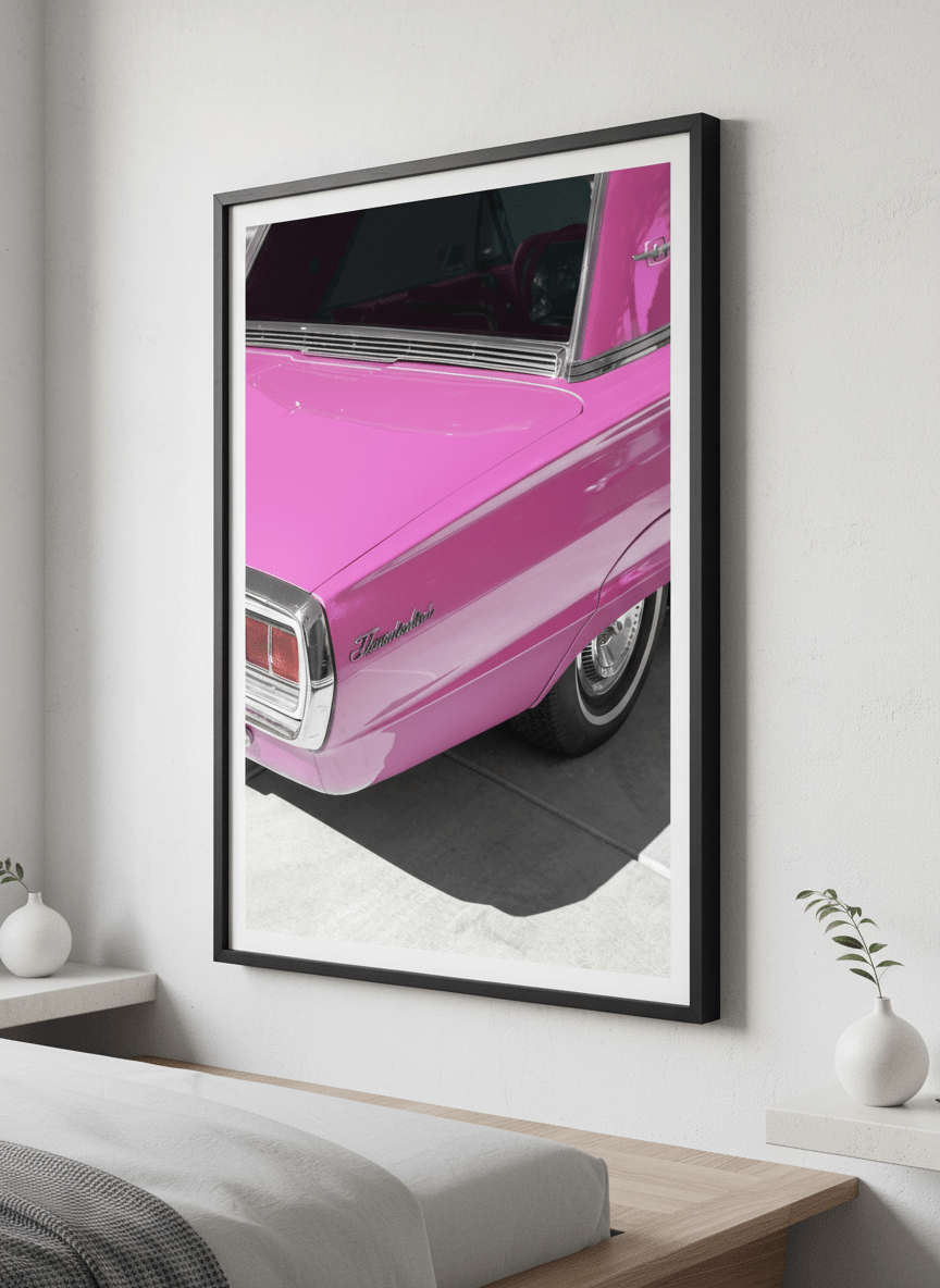 Minimalist artwork displayed in a calm, light-filled bedroom interior