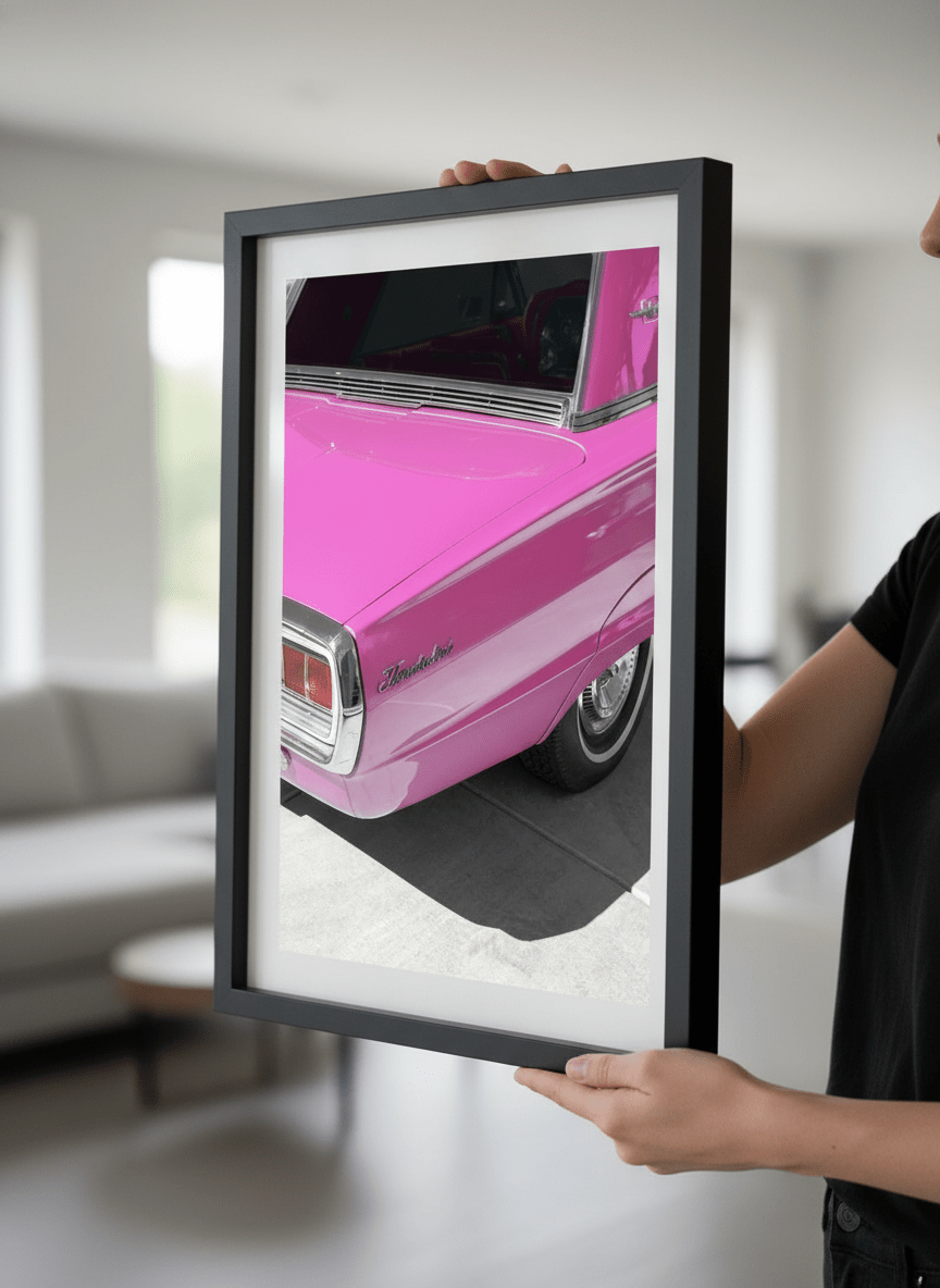 Person showcasing the artwork against a clean modern interior wall